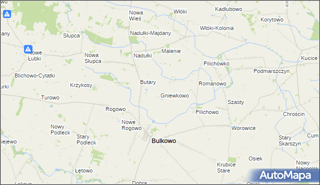 mapa Gniewkowo gmina Bulkowo, Gniewkowo gmina Bulkowo na mapie Targeo