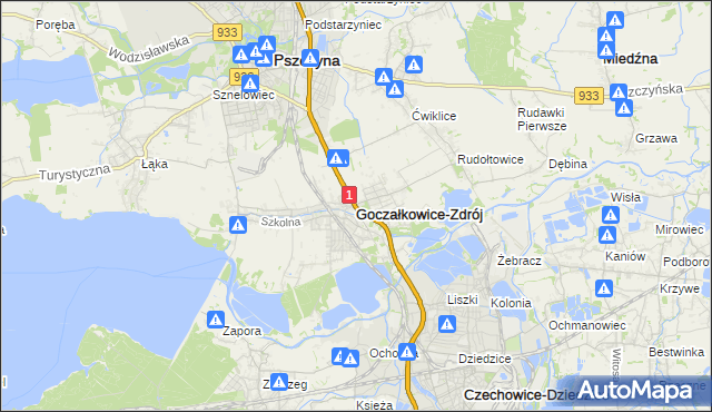 mapa Goczałkowice-Zdrój, Goczałkowice-Zdrój na mapie Targeo