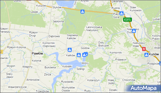 mapa Godów gmina Pawłów, Godów gmina Pawłów na mapie Targeo