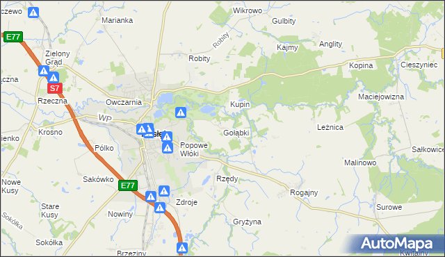 mapa Gołąbki gmina Pasłęk, Gołąbki gmina Pasłęk na mapie Targeo