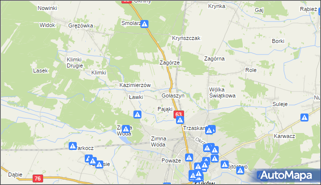 mapa Gołaszyn gmina Łuków, Gołaszyn gmina Łuków na mapie Targeo