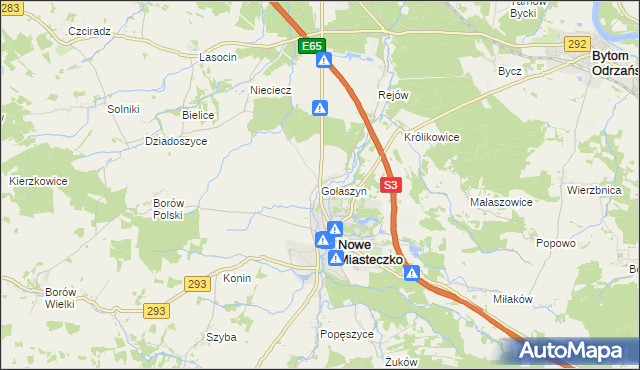 mapa Gołaszyn gmina Nowe Miasteczko, Gołaszyn gmina Nowe Miasteczko na mapie Targeo