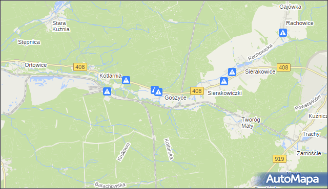 mapa Goszyce gmina Bierawa, Goszyce gmina Bierawa na mapie Targeo