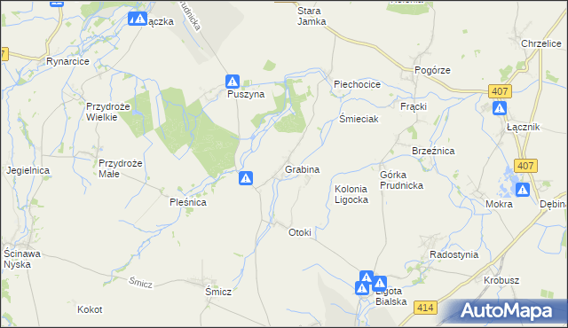 mapa Grabina gmina Biała, Grabina gmina Biała na mapie Targeo