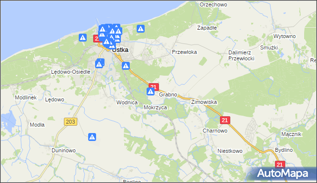 mapa Grabno gmina Ustka, Grabno gmina Ustka na mapie Targeo