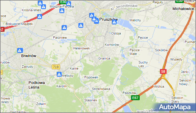 mapa Granica gmina Michałowice, Granica gmina Michałowice na mapie Targeo