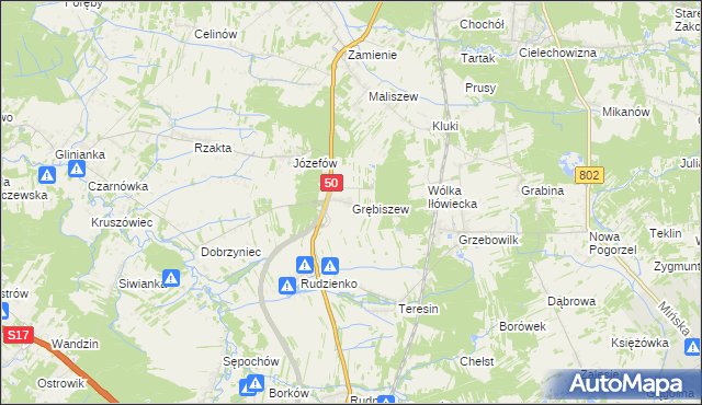 mapa Grębiszew, Grębiszew na mapie Targeo