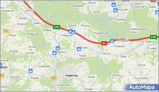 mapa Grojec gmina Alwernia, Grojec gmina Alwernia na mapie Targeo