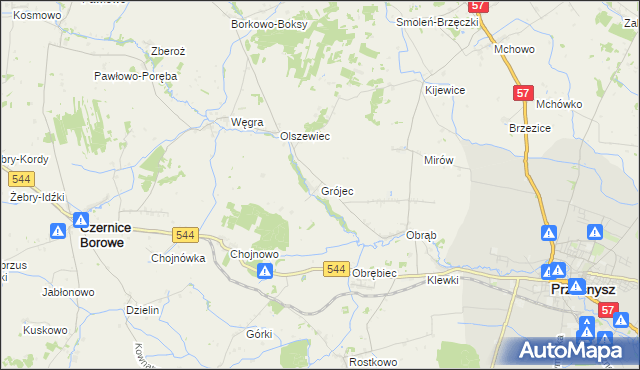 mapa Grójec gmina Czernice Borowe, Grójec gmina Czernice Borowe na mapie Targeo