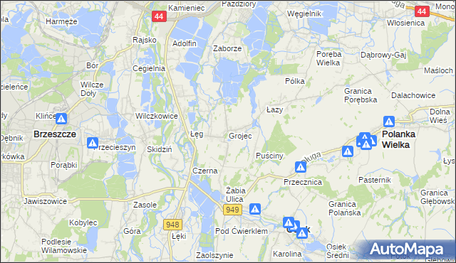 mapa Grojec gmina Oświęcim, Grojec gmina Oświęcim na mapie Targeo