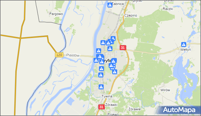 mapa Gryfino, Gryfino na mapie Targeo