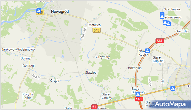 mapa Grzymały gmina Nowogród, Grzymały gmina Nowogród na mapie Targeo