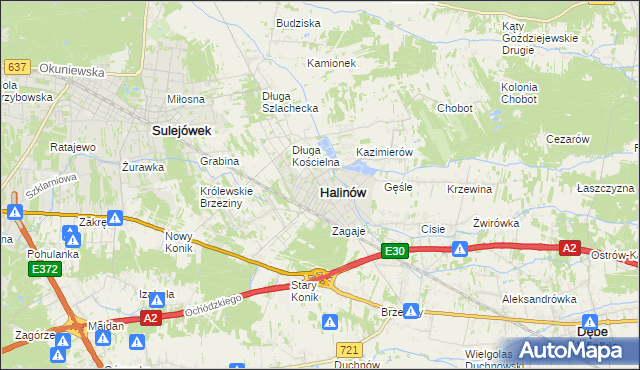 mapa Halinów powiat miński, Halinów powiat miński na mapie Targeo