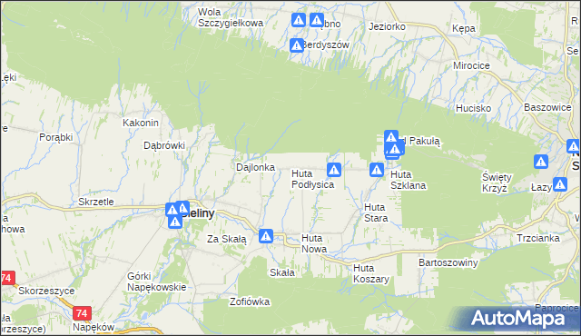 mapa Huta Podłysica, Huta Podłysica na mapie Targeo