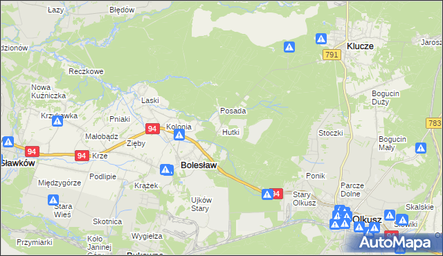 mapa Hutki gmina Bolesław, Hutki gmina Bolesław na mapie Targeo