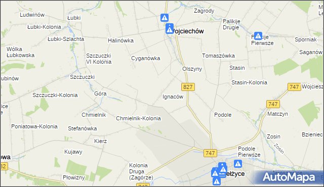 mapa Ignaców gmina Wojciechów, Ignaców gmina Wojciechów na mapie Targeo