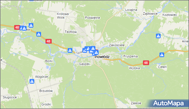 mapa Inowłódz, Inowłódz na mapie Targeo