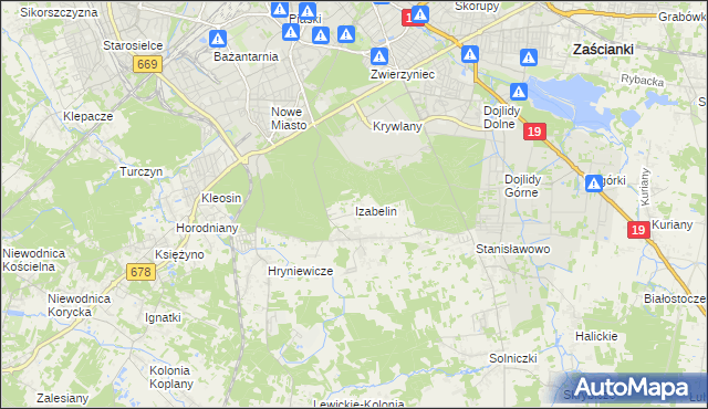mapa Izabelin gmina Juchnowiec Kościelny, Izabelin gmina Juchnowiec Kościelny na mapie Targeo