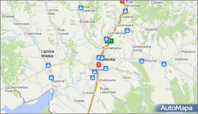 mapa Jabłonka powiat nowotarski, Jabłonka powiat nowotarski na mapie Targeo