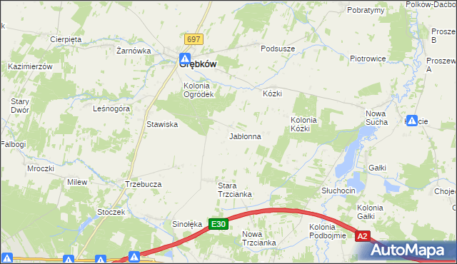 mapa Jabłonna gmina Grębków, Jabłonna gmina Grębków na mapie Targeo