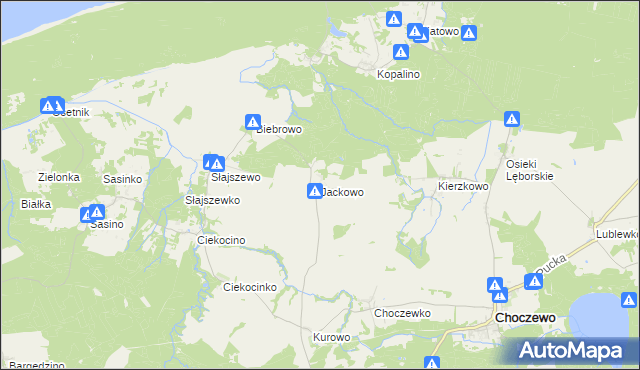 mapa Jackowo gmina Choczewo, Jackowo gmina Choczewo na mapie Targeo