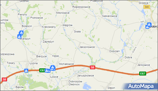 mapa Jaksonowice, Jaksonowice na mapie Targeo