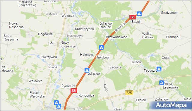 mapa Jakubów gmina Rawa Mazowiecka, Jakubów gmina Rawa Mazowiecka na mapie Targeo