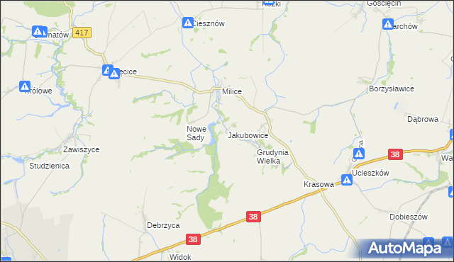 mapa Jakubowice gmina Pawłowiczki, Jakubowice gmina Pawłowiczki na mapie Targeo