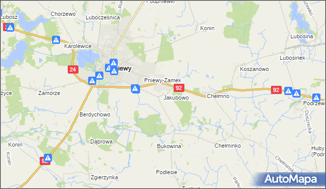 mapa Jakubowo gmina Pniewy, Jakubowo gmina Pniewy na mapie Targeo