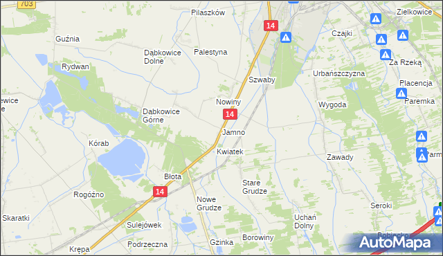 mapa Jamno gmina Łowicz, Jamno gmina Łowicz na mapie Targeo