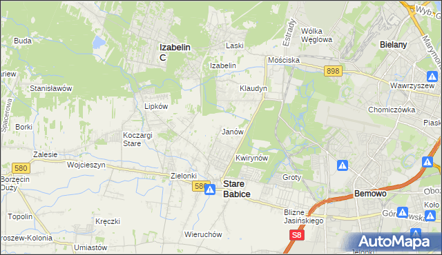 mapa Janów gmina Stare Babice, Janów gmina Stare Babice na mapie Targeo