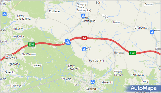 mapa Jaźwiny gmina Czarna, Jaźwiny gmina Czarna na mapie Targeo