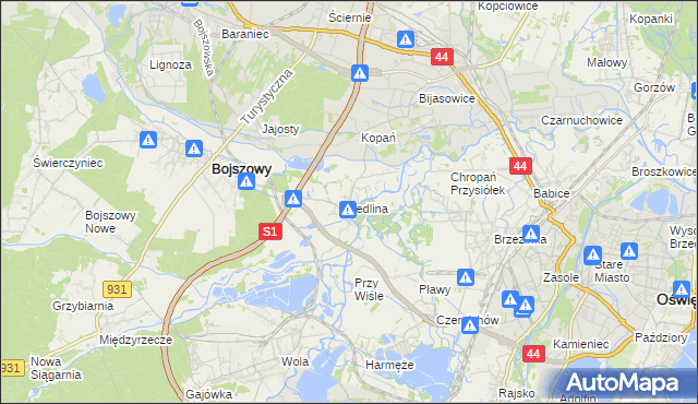 mapa Jedlina gmina Bojszowy, Jedlina gmina Bojszowy na mapie Targeo
