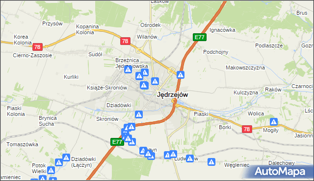 mapa Jędrzejów, Jędrzejów na mapie Targeo