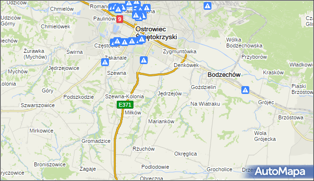 mapa Jędrzejów gmina Bodzechów, Jędrzejów gmina Bodzechów na mapie Targeo