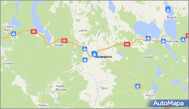 mapa Jedwabno powiat szczycieński, Jedwabno powiat szczycieński na mapie Targeo