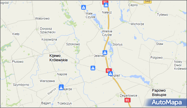 mapa Jeleniec gmina Papowo Biskupie, Jeleniec gmina Papowo Biskupie na mapie Targeo