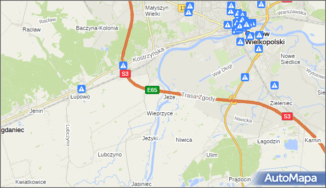 mapa Jeże gmina Bogdaniec, Jeże gmina Bogdaniec na mapie Targeo