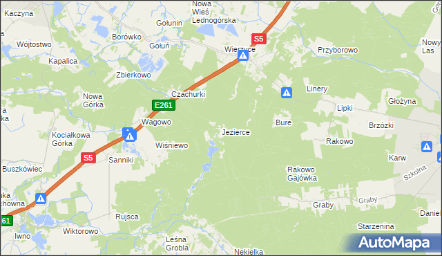 mapa Jezierce gmina Pobiedziska, Jezierce gmina Pobiedziska na mapie Targeo