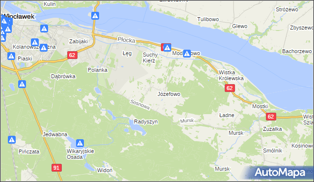 mapa Józefowo gmina Włocławek, Józefowo gmina Włocławek na mapie Targeo