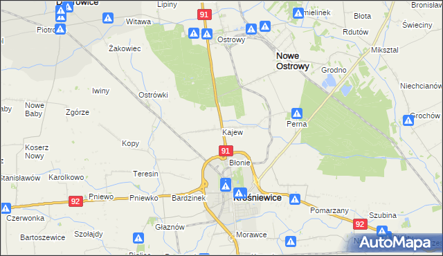 mapa Kajew gmina Krośniewice, Kajew gmina Krośniewice na mapie Targeo