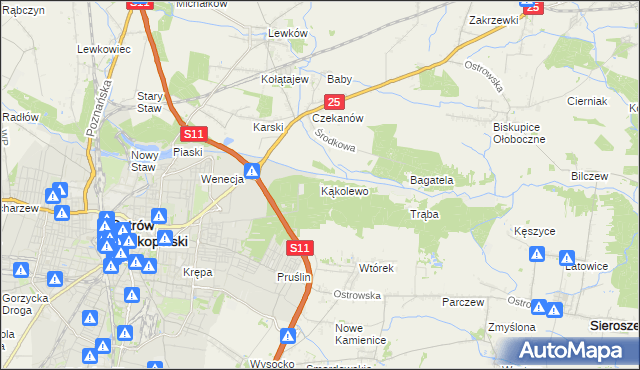mapa Kąkolewo gmina Ostrów Wielkopolski, Kąkolewo gmina Ostrów Wielkopolski na mapie Targeo