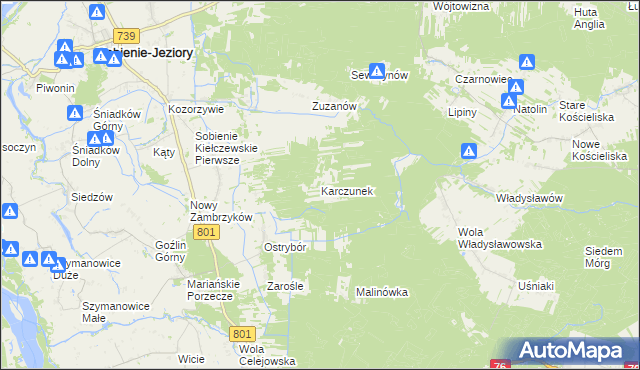 mapa Karczunek gmina Sobienie-Jeziory, Karczunek gmina Sobienie-Jeziory na mapie Targeo