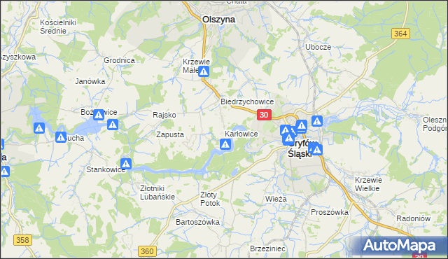 mapa Karłowice gmina Olszyna, Karłowice gmina Olszyna na mapie Targeo