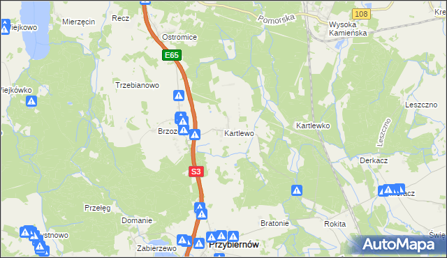 mapa Kartlewo gmina Przybiernów, Kartlewo gmina Przybiernów na mapie Targeo
