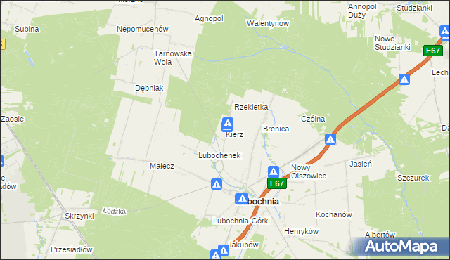 mapa Kierz gmina Lubochnia, Kierz gmina Lubochnia na mapie Targeo