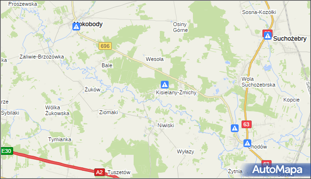 mapa Kisielany-Żmichy, Kisielany-Żmichy na mapie Targeo