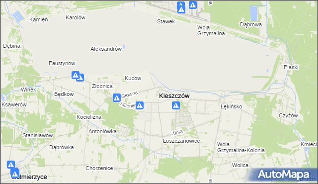 mapa Kleszczów powiat bełchatowski, Kleszczów powiat bełchatowski na mapie Targeo