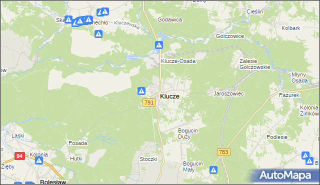 mapa Klucze powiat olkuski, Klucze powiat olkuski na mapie Targeo