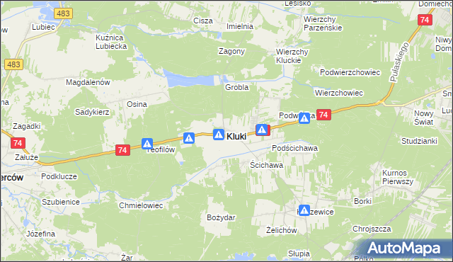mapa Kluki powiat bełchatowski, Kluki powiat bełchatowski na mapie Targeo